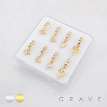 8PCS OF ASSORTED CZ DANGLE 316L SURGICAL STEEL O-RING NOSE HOOP BOX